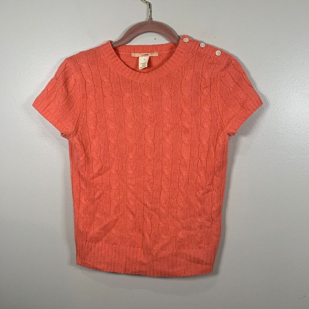 J.CREW Women's Short Sleeved Cashmere Cableknit Sweater Pink Small Cozy Career